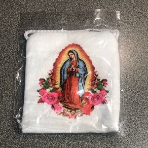 Virgin Mary Religious Rosary Bag with Floral Design